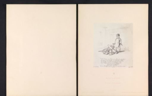 Photographic reproduction of a drawing of a child in front of a broken wooden tub