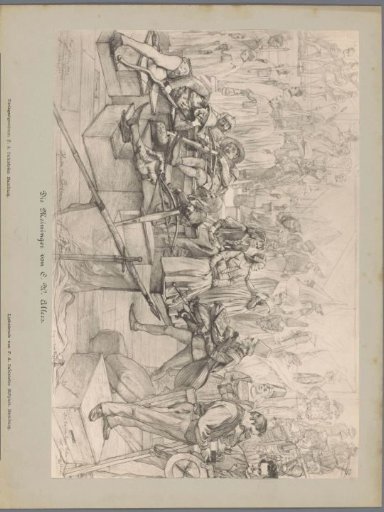 Photographic reproduction of a drawing depicting actors backstage during a performance of The Maid of Orleans