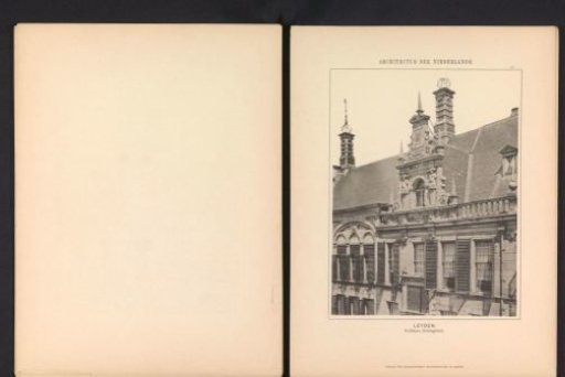 View of the side facade with decorations of the town hall in Leiden