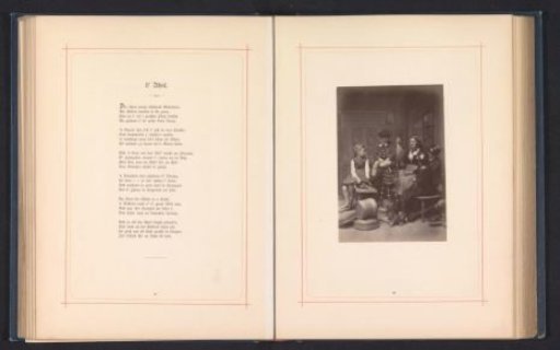 Children around an old woman with a spinning wheel