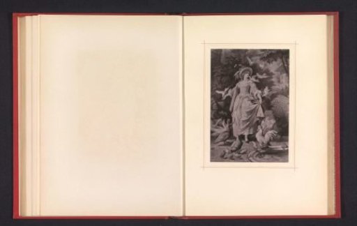 Photographic reproduction of a drawing depicting Lili with birds in the park