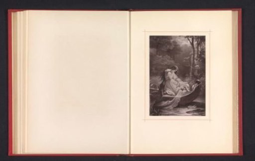 Photographic reproduction of a drawing depicting Ottilie with Charlotte's son in a boat
