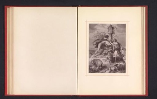 Photographic reproduction of a drawing depicting two shepherds with a flock