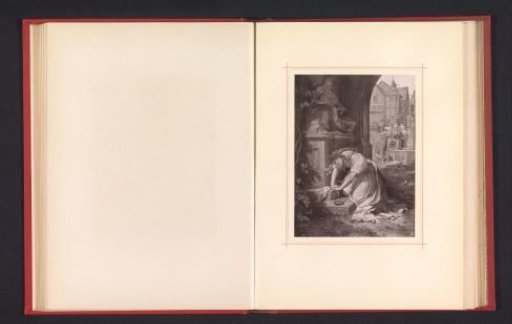 Photographic reproduction of a drawing depicting Gretchen falling down before a sculpture of the Pietà