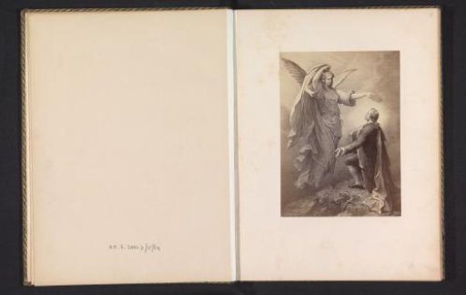 Photographic reproduction of an engraving depicting Johann Wolfgang von Goethe being crowned by his muse