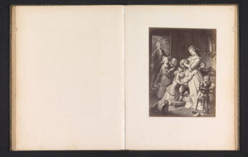 Photographic reproduction of a print of a scene from Die Leiden des jungen Werthers, depicting Werther seeing Lotte with her brothers and sisters