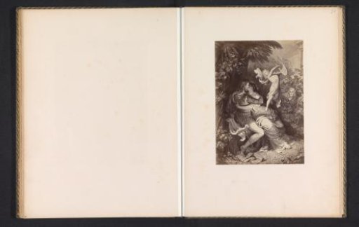 Photographic reproduction of a print of a scene from Faust, depicting Faust kissing Helena