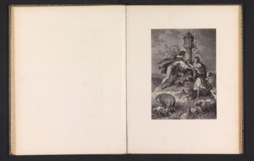 Photographic reproduction of a print of a scene from Heidenröslein, depicting a shepherd and a woman