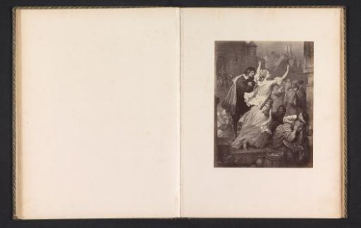 Photographic reproduction of a print of a scene from Egmont, depicting Clärchen urging the inhabitants of Brussels