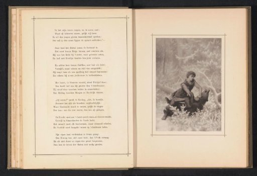 Photographic reproduction of a drawing of a boy fighting a bear