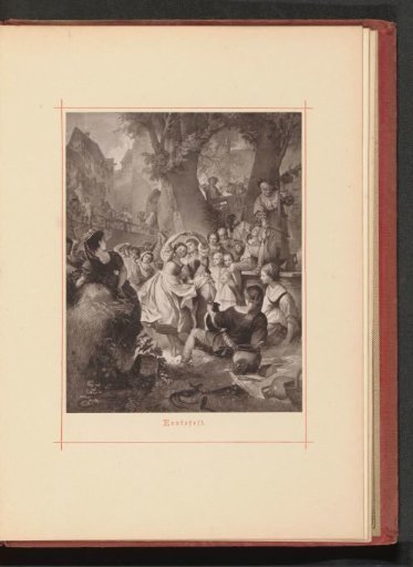 Photographic reproduction of a drawing of a group of people celebrating Pentecost under a tree
