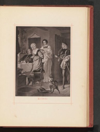 Photographic reproduction of a drawing of the return of a boy with a walking stick