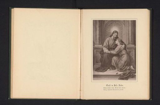 Photographic reproduction of a painting of someone seeking comfort from Christ