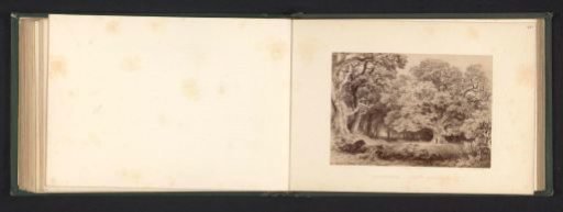 Photographic reproduction of a drawing of a landscape with winter oaks