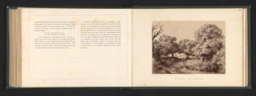 Photographic reproduction of a drawing of a landscape with field maples on a waterfront with people