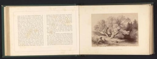Photographic reproduction of a drawing of a landscape with a pollarded willow by the water