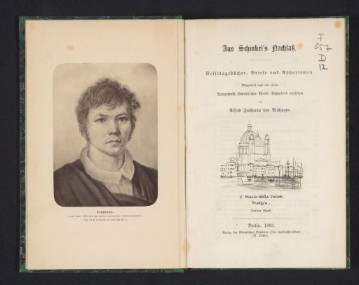 Photographic reproduction of a drawing depicting a self-portrait of Karl Friedrich Schinkel