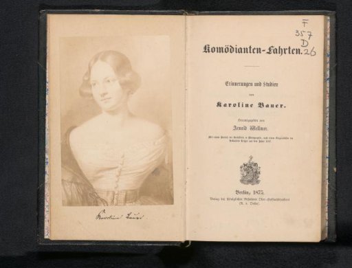 Photographic reproduction of a portrait of Karoline Bauer by Franz Krüger