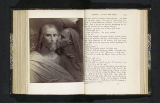 Photographic reproduction of a print after a painting depicting Judas kissing Christ
