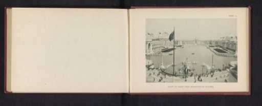 View of the central square of the World's Columbian Exposition in Chicago in 1893, with a large pond in the center containing a fountain by Frederick William MacMonnies