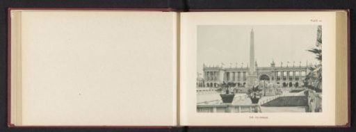View of a colonnade and an obelisk at the World's Columbian Exposition in Chicago in 1893