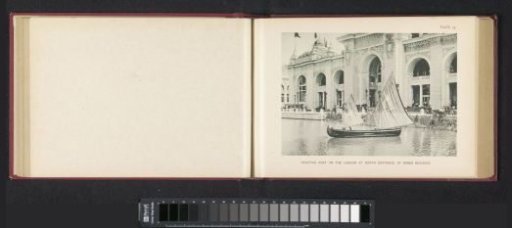 Gondola on the lake in front of the Building of Mines and Mining at the World's Columbian Exposition in Chicago in 1893