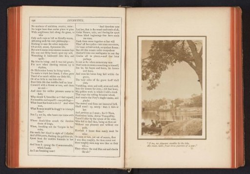 View of a lake with a pier and a boat with two men in it