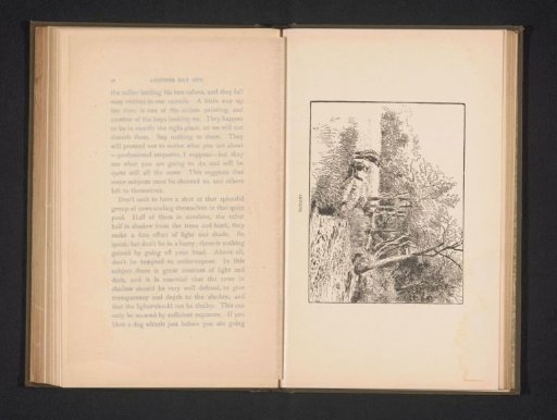 Photographic reproduction of a view of two unknown persons in a landscape