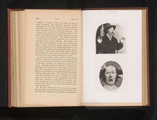 Two portraits of unknown men showing fear