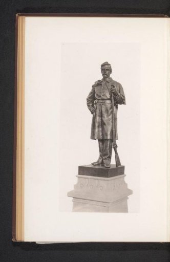 View of a detail of the monument in Manchester commemorating the Civil War; infantryman