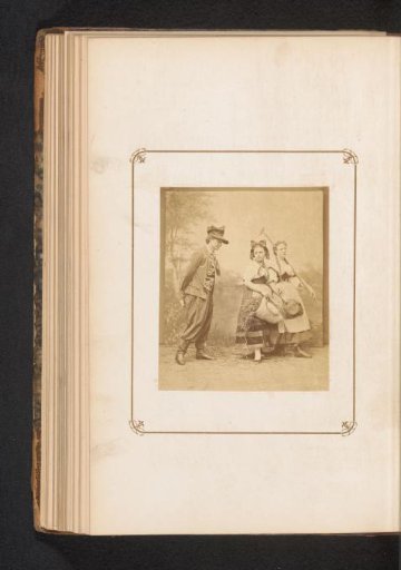 Portrait of an unknown young man and two unknown young women, before a landscape background