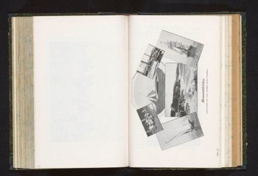 Collage of photographs of sailing ships, a harbor, the coast and a group of running children