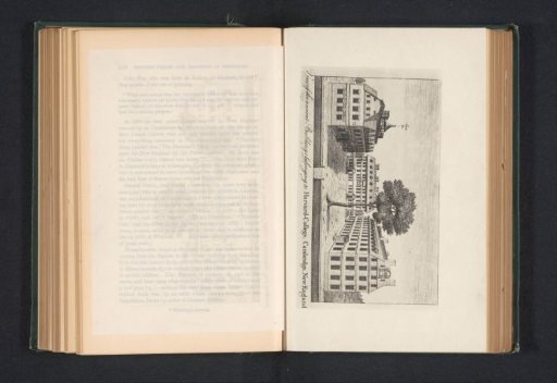 Reproduction of a print with buildings of Harvard University by James Trenchard