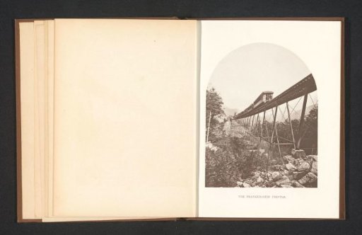 View of a train on the Frankenstein Trestle in the White Mountains, New Hampshire