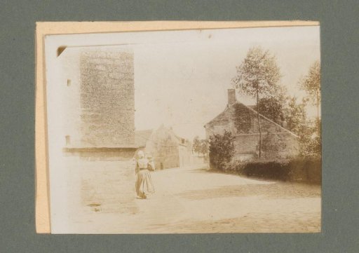 Street Scene with a Woman in Traditional Dress on the Left