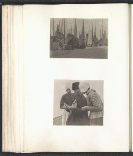 Men in Volendam costumes sitting on a quay