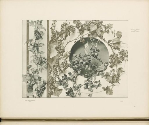 Panels with currants, gooseberries, and birds