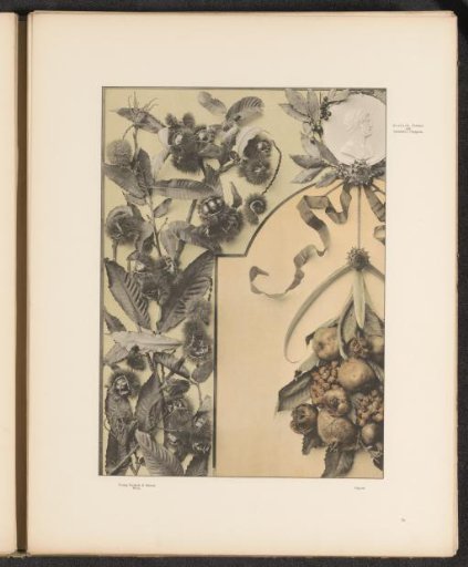 Panels with sweet chestnut, quince, pomegranates and a medallion