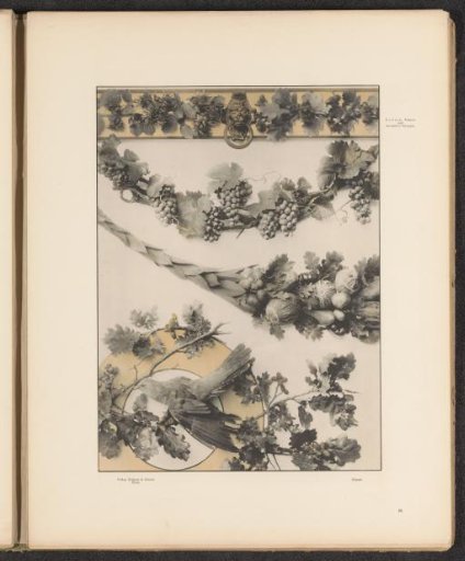 Festoons with grape clusters, pumpkins, and a cuckoo