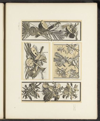 Decorative groups with musical instruments and palm leaves