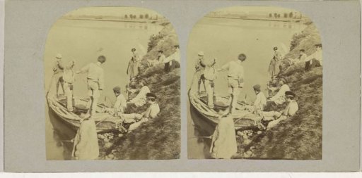 Company with a Boat on the Shore of a River or Lake