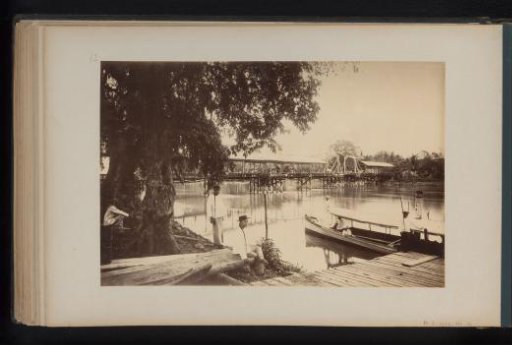 View of a pier and a bridge in Tandjong-Poera, Sumatra