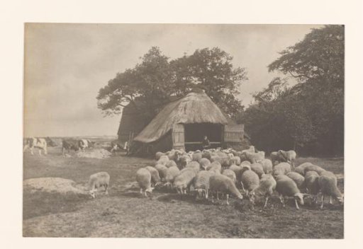 Landscape with sheep, cows, farmer and sheepfold, Netherlands