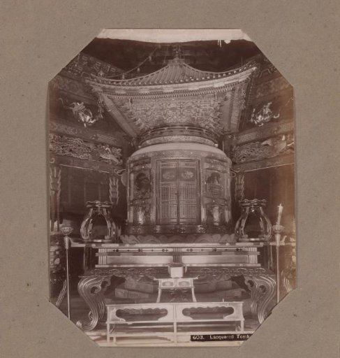 Lacquered tomb in the Zojo-ji temple complex in Shiba, Tokyo, Japan