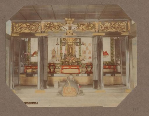 Morning prayer of a Buddhist priest, Japan