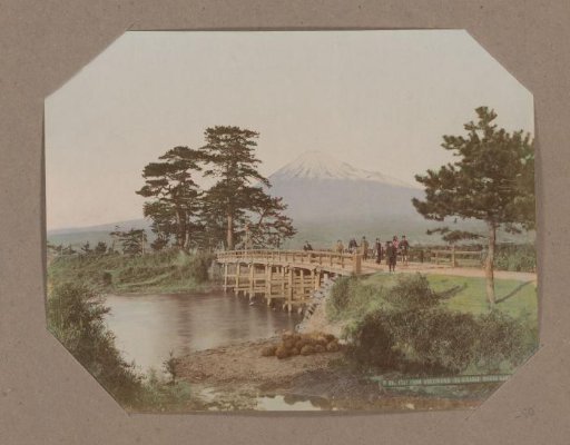 View of the Ka-Aibashi bridge, with Mount Fuji in the background, Japan