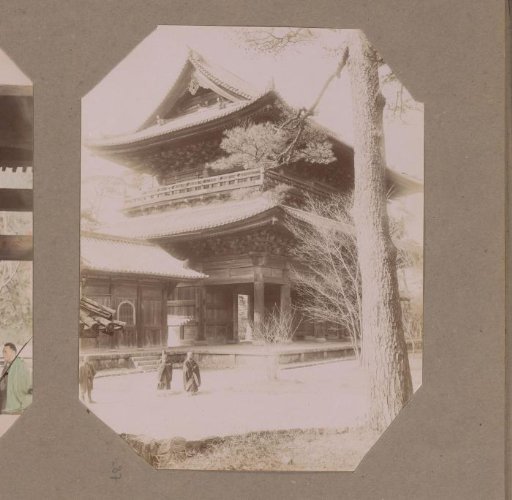View of a building, presumably a temple, in Japan