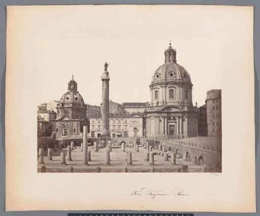 View of the Forum Trajanum, Basilica Ulpia and the obelisk of Trajan in Rome, Italy
