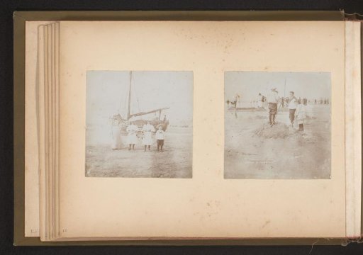 Two photographs of a woman and children on the beach