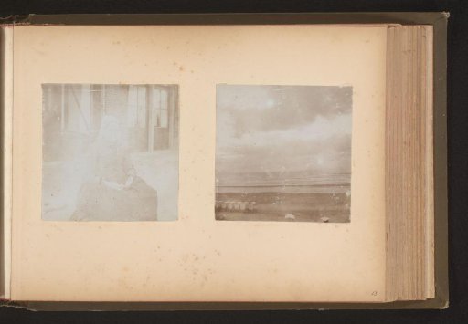 Two photographs of a woman in traditional dress and a seascape